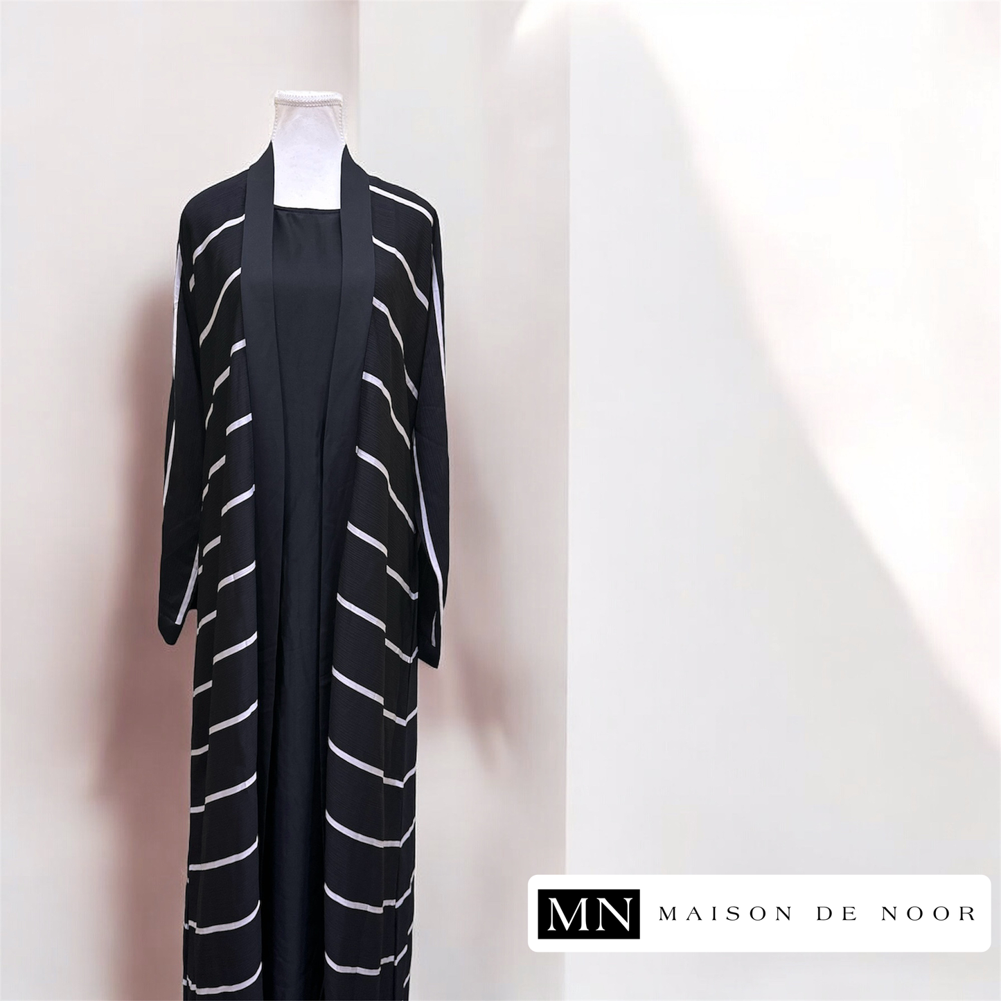 MN Essentials | Striped Open Abaya - Midnight