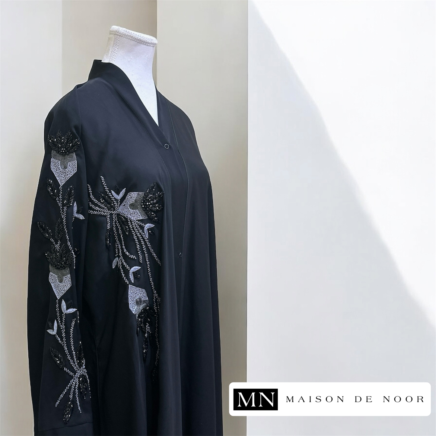 MN Occasions | Handmade Beaded Embroidered Abaya - Midnight Black