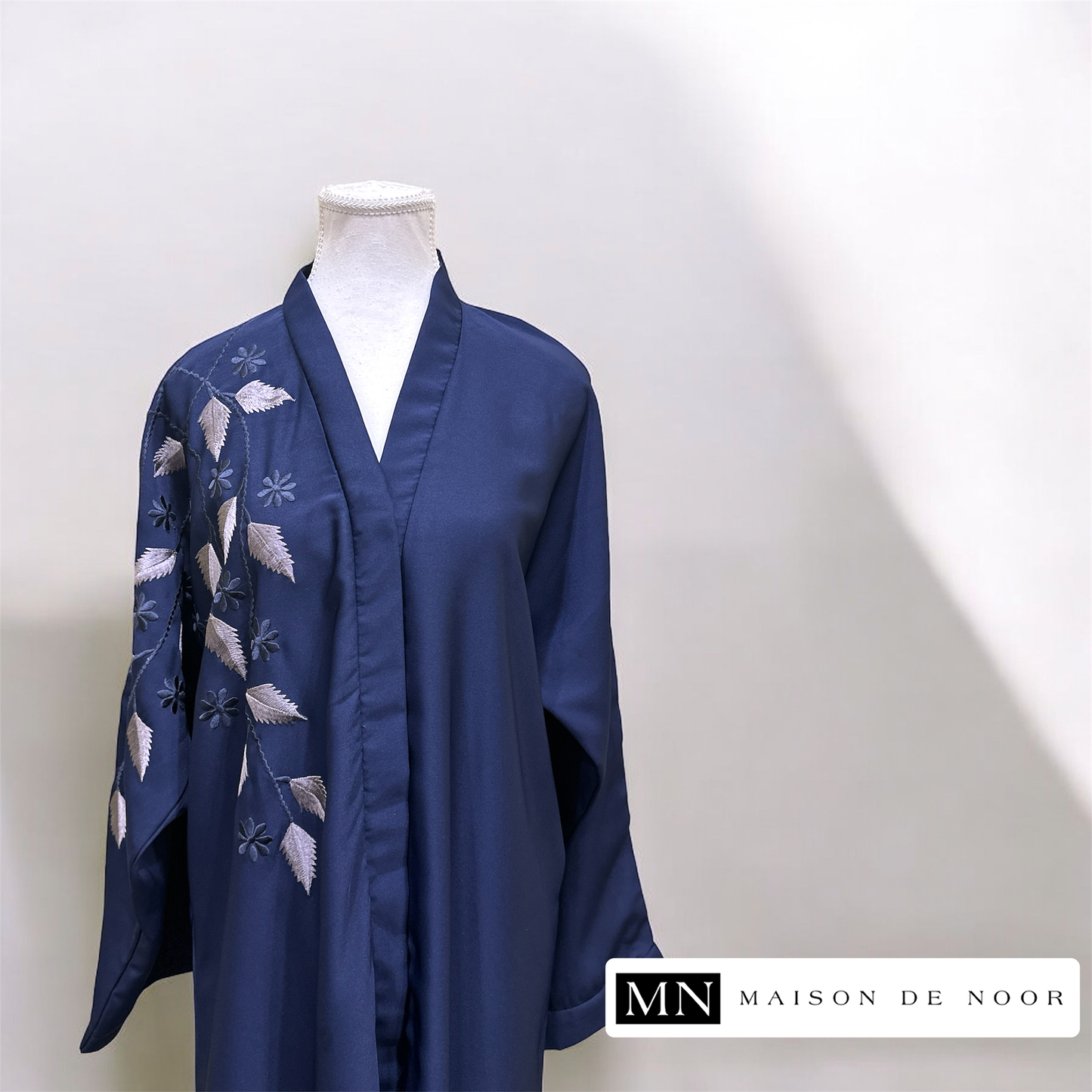 MN Occasions | Floral Vine Embroidered Open Abaya - Royal Blue