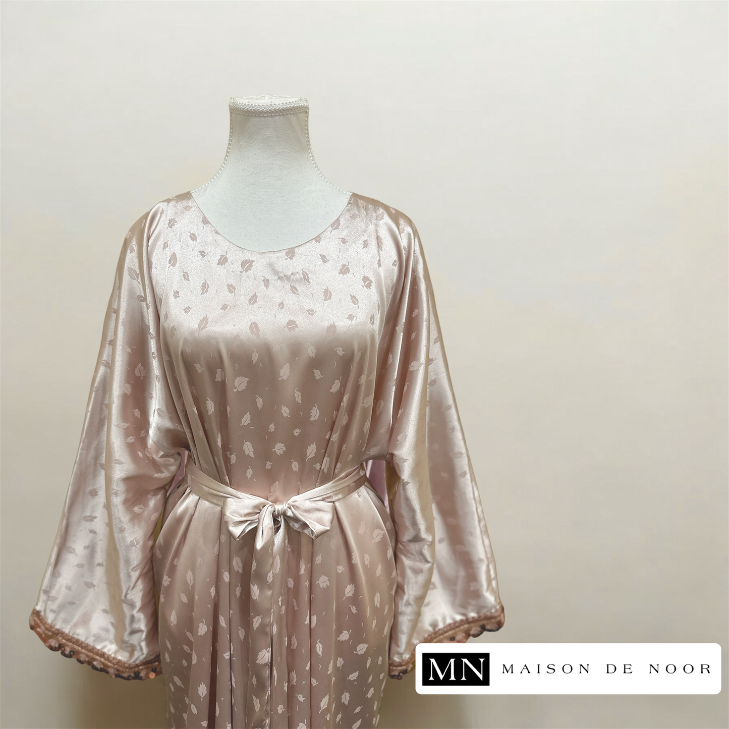 MN Occasions | Luxe Satin Belted Abaya - Rose Gold - LIMITED EDITION