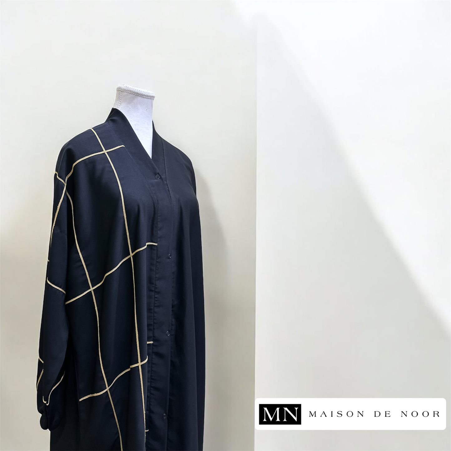 MN Essentials | Modern Black Grid Abaya Dress - Sunlight | FINAL SALE