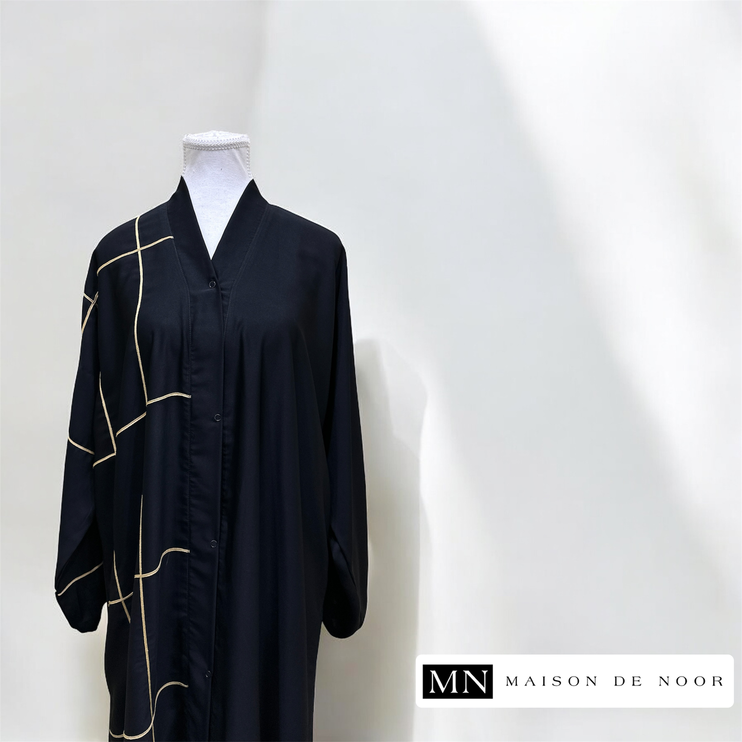 MN Essentials | Modern Black Grid Abaya Dress - Sunlight | FINAL SALE