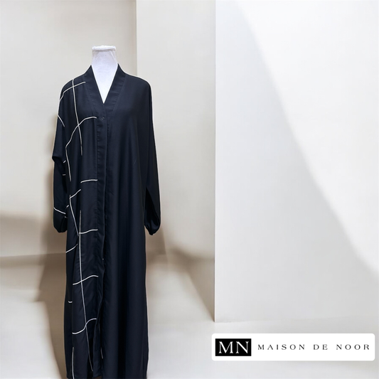 MN Essentials | Modern Black Grid Abaya Dress - Classic White | FINAL SALE