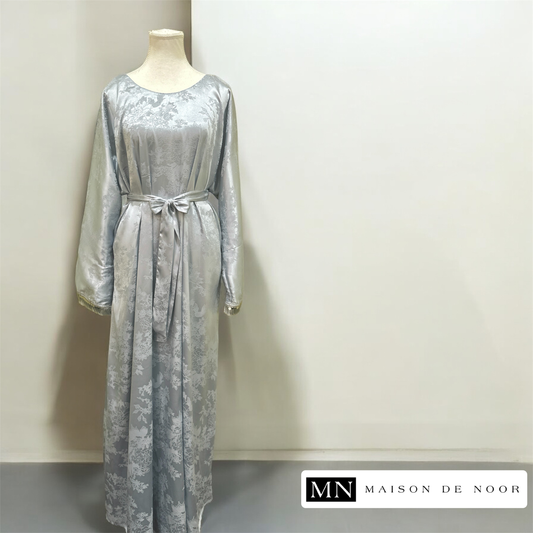 MN Occasions | Luxe Satin Belted Abaya - Ice Blue - LIMITED EDITION