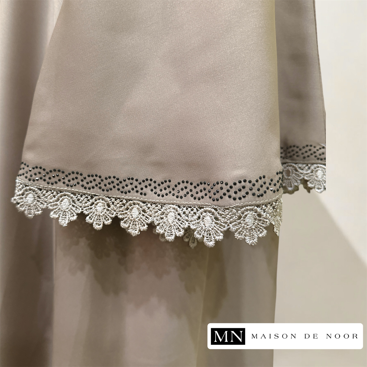 MN Occasions | PEONY - Sequin Lace Button-down Open Abaya - Beige Pink