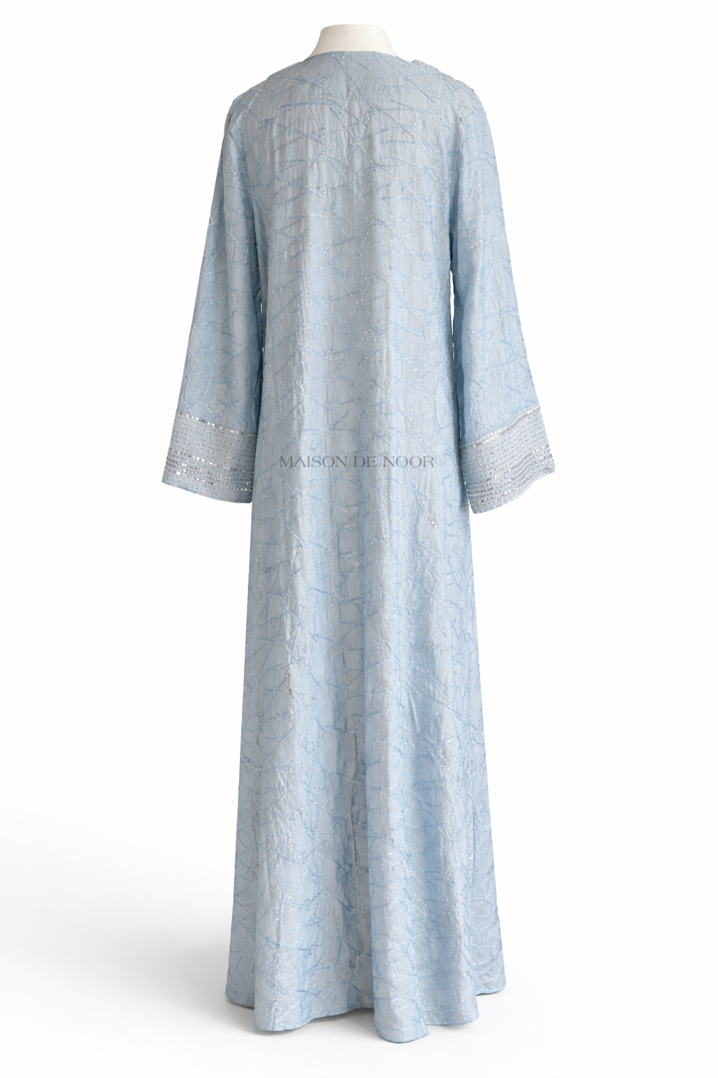 Sequin Embroidered V-Neck Abaya - Light Blue