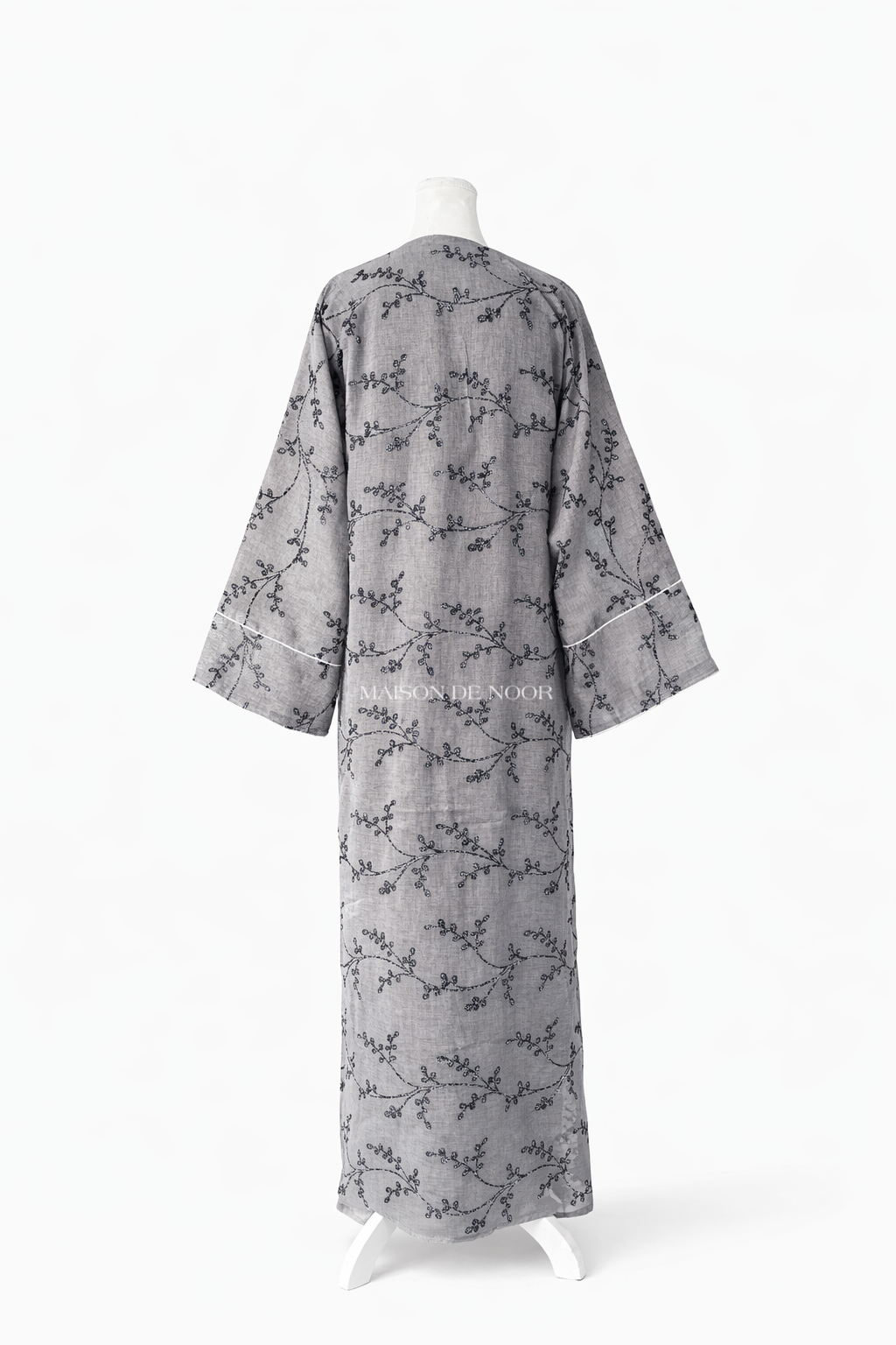 Sheer Organza Vine Embroidered Open Abaya - Grey